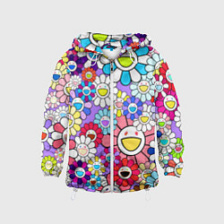 Ветровка с капюшоном детская Цветы Takashi Murakami, цвет: 3D-белый