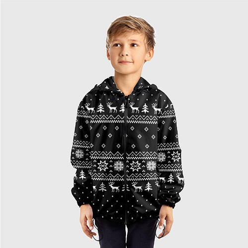 Детская ветровка ЧЁРНЫЙ НОВОГОДНИЙ СВИТЕР С ОЛЕНЯМИ 2022 / 3D-Черный – фото 3