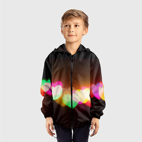 Детская ветровка Горящие сердца всех цветов радуги / 3D-Черный – фото 3