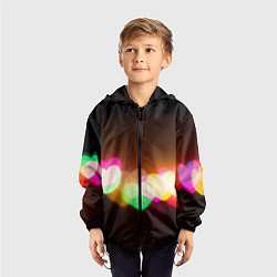 Ветровка с капюшоном детская Горящие сердца всех цветов радуги, цвет: 3D-черный — фото 2