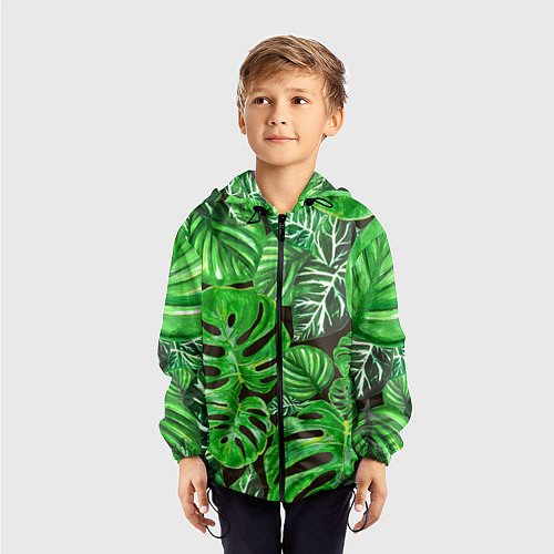 Детская ветровка Тропические листья на темном фоне / 3D-Черный – фото 3