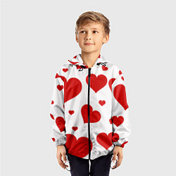 Ветровка с капюшоном детская Красные сердечки Heart, цвет: 3D-черный — фото 2