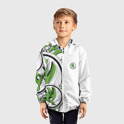 Ветровка с капюшоном детская Skoda Half Pattern Logo, цвет: 3D-белый — фото 2