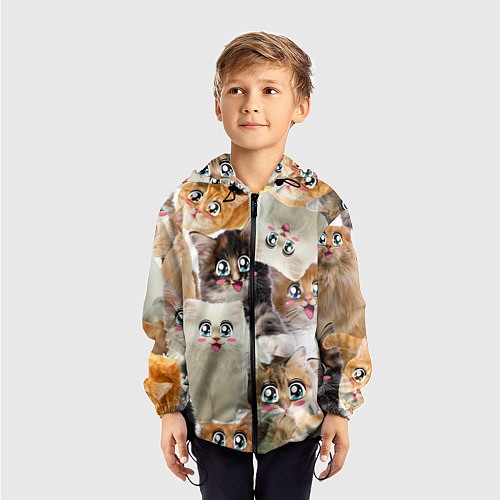 Детская ветровка Много кошек с большими анимэ глазами / 3D-Черный – фото 3