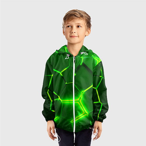 Детская ветровка 3D ПЛИТЫ НЕОН NEON GREEN HEXAGON РАЗЛОМ / 3D-Белый – фото 3