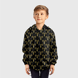 Ветровка с капюшоном детская Золотой овен на черном фоне Паттерн, цвет: 3D-черный — фото 2