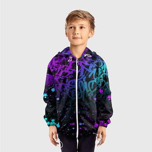 Детская ветровка НЕОНОВОЕ ГРАФФИТИ НЕОНОВЫЕ БРЫЗГИ / 3D-Белый – фото 3