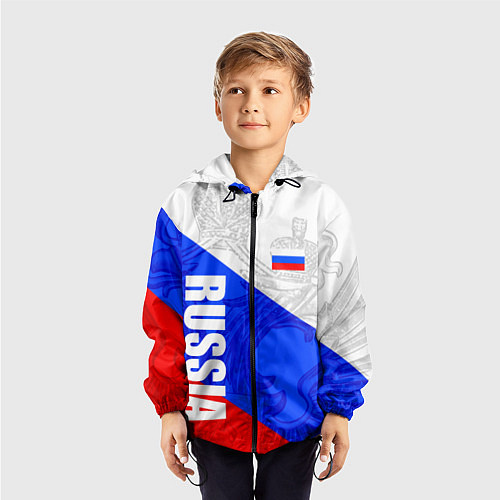 Детская ветровка RUSSIA - SPORTWEAR - ТРИКОЛОР / 3D-Черный – фото 3