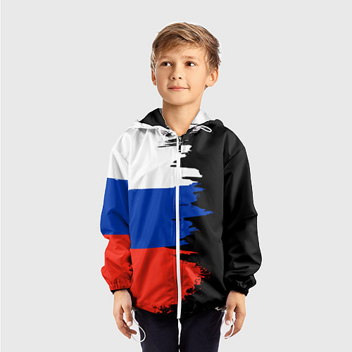 Детская ветровка Российский триколор на темном фоне / 3D-Белый – фото 3