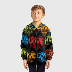 Ветровка с капюшоном детская Love, Amor, Любовь - Неон версия, цвет: 3D-черный — фото 2