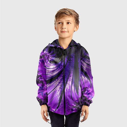 Детская ветровка Неоновый фрактал черный с фиолетовым Абстракция / 3D-Черный – фото 3