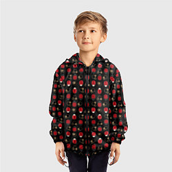 Ветровка с капюшоном детская Красные Божьи коровки на черном фоне ladybug, цвет: 3D-черный — фото 2