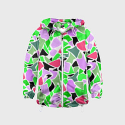 Ветровка с капюшоном детская Abstract pattern green pink spots, цвет: 3D-белый