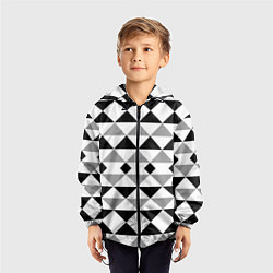 Ветровка с капюшоном детская Черно-белый геометрический узор треугольники, цвет: 3D-черный — фото 2