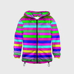 Ветровка с капюшоном детская Multicolored neon bright stripes, цвет: 3D-черный