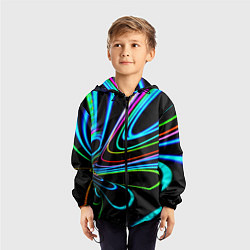 Ветровка с капюшоном детская Неоновый многоцветный узор - Светло-синий, цвет: 3D-черный — фото 2