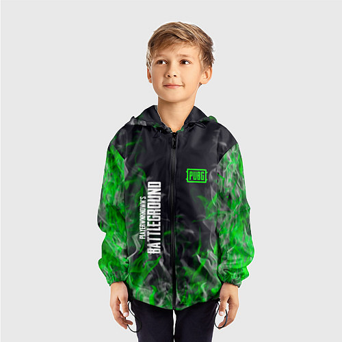 Детская ветровка Pubg - зелёное пламя / 3D-Черный – фото 3