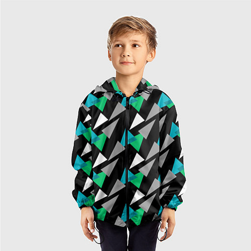 Детская ветровка Разноцветные треугольники на черном фоне / 3D-Черный – фото 3