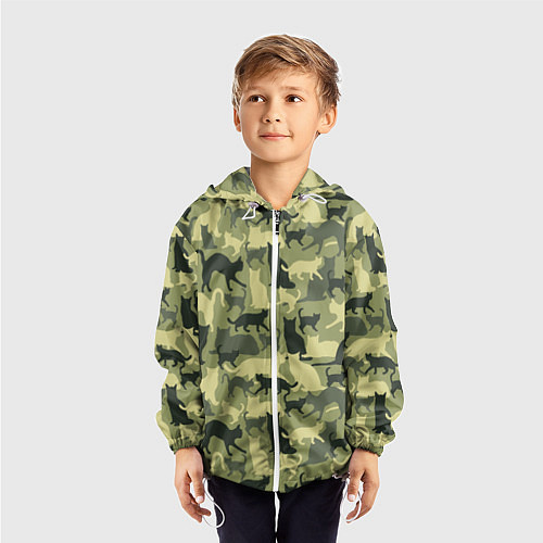 Детская ветровка Кошачий камуфляж в зеленой гамме / 3D-Белый – фото 3