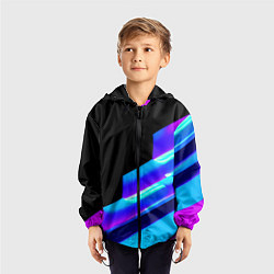 Ветровка с капюшоном детская Яркие неоновые линии, цвет: 3D-черный — фото 2