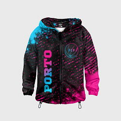 Ветровка с капюшоном детская Porto - neon gradient: символ и надпись вертикальн, цвет: 3D-черный