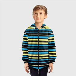 Ветровка с капюшоном детская Желто-голубые полосы на черном фоне, цвет: 3D-черный — фото 2