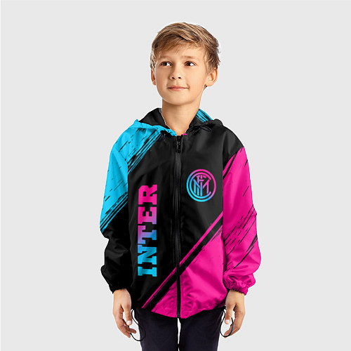 Детская ветровка Inter - neon gradient: символ и надпись вертикальн / 3D-Черный – фото 3