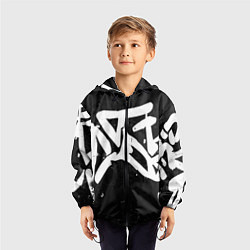 Ветровка с капюшоном детская Иероглифы в стиле граффити, цвет: 3D-черный — фото 2