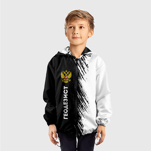 Детская ветровка Геодезист из России и герб РФ: по-вертикали / 3D-Черный – фото 3