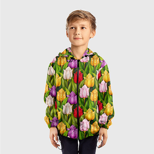 Детская ветровка Объемные разноцветные тюльпаны / 3D-Черный – фото 3