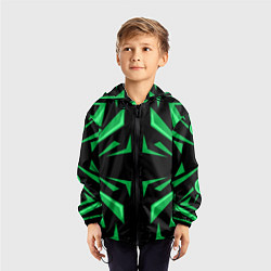 Ветровка с капюшоном детская Фигуры зеленого цвета на черном фоне geometry, цвет: 3D-черный — фото 2