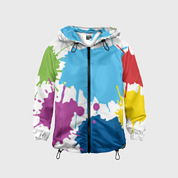 Ветровка с капюшоном детская Цветные кляксы на белом фоне, цвет: 3D-черный