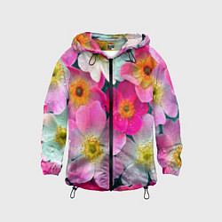 Ветровка с капюшоном детская Сказочные разноцветные цветы, цвет: 3D-черный