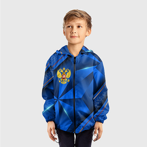 Детская ветровка Герб РФ на синем объемном фоне / 3D-Черный – фото 3