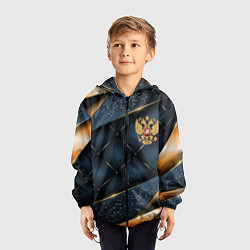 Ветровка с капюшоном детская Золотой герб России на объемном фоне, цвет: 3D-черный — фото 2