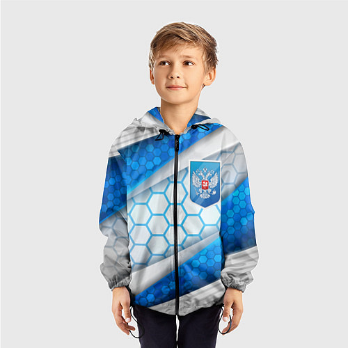 Детская ветровка Синий герб России на объемном фоне / 3D-Черный – фото 3