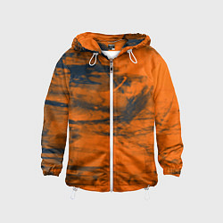 Ветровка с капюшоном детская Абстрактная оранжевая поверхность и чёрные тени, цвет: 3D-белый