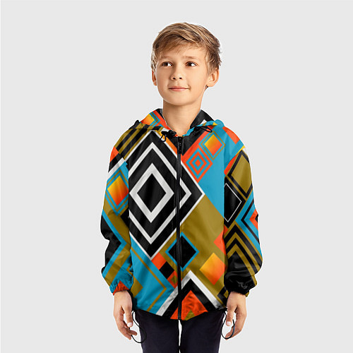 Детская ветровка Фон из разноцветных квадратов / 3D-Черный – фото 3