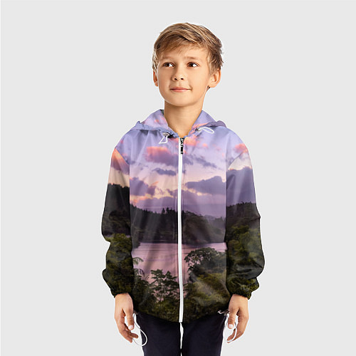 Детская ветровка Пейзаж вечерней реки и леса / 3D-Белый – фото 3