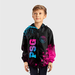 Ветровка с капюшоном детская PSG - neon gradient: надпись, символ, цвет: 3D-черный — фото 2