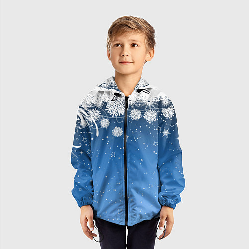 Детская ветровка Снежный узор на синем фоне / 3D-Черный – фото 3