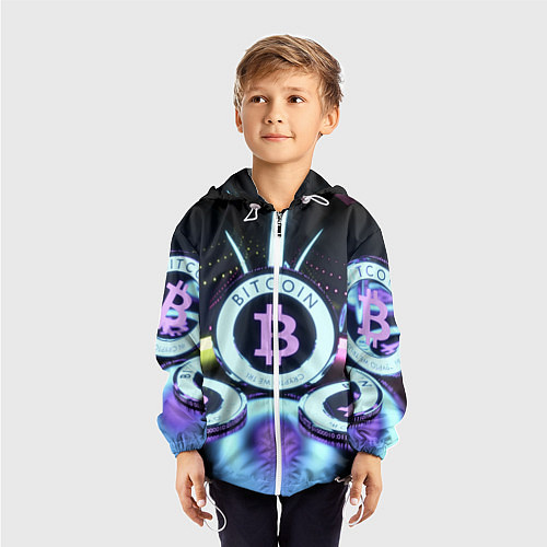 Детская ветровка Неоновый светящийся биткоин / 3D-Белый – фото 3
