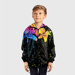 Ветровка с капюшоном детская Цветные лилии, цвет: 3D-черный — фото 2