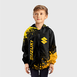 Ветровка с капюшоном детская Suzuki - gold gradient: надпись, символ, цвет: 3D-черный — фото 2