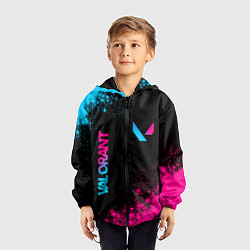 Ветровка с капюшоном детская Valorant - neon gradient: надпись, символ, цвет: 3D-черный — фото 2