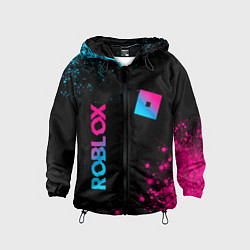 Ветровка с капюшоном детская Roblox - neon gradient: надпись, символ, цвет: 3D-черный
