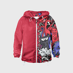Ветровка с капюшоном детская Графитти монстрики, цвет: 3D-белый