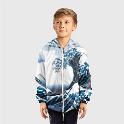 Ветровка с капюшоном детская Цунами в Японии, цвет: 3D-белый — фото 2