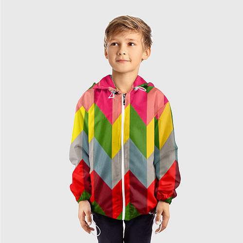 Детская ветровка Разноцветный ромбический абстрактный паттерн / 3D-Белый – фото 3