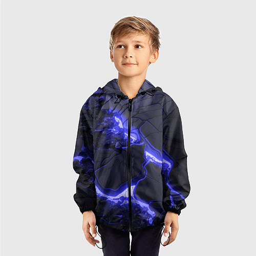 Детская ветровка Красивая синяя неоновая лава / 3D-Черный – фото 3